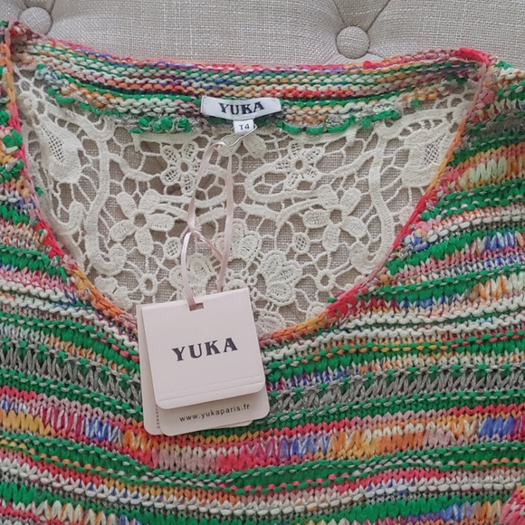Yuka France Pastel Striped Sweater Lace Back XL - Picture 2 of 7